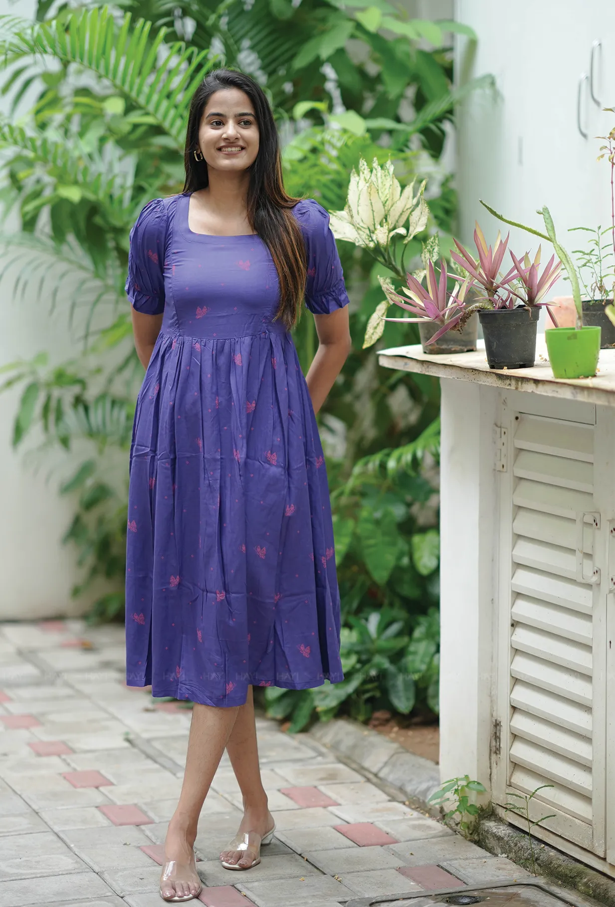 Vintage Wingcraft Violet Printed Maternity and Feeding dress Pure Look