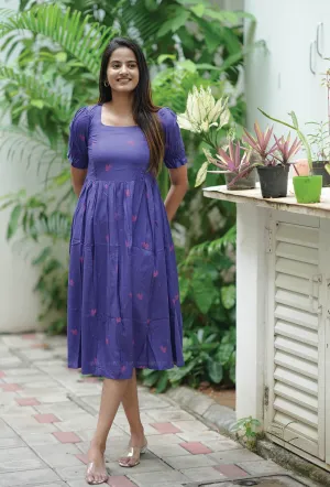 Vintage Wingcraft Violet Printed Maternity and Feeding dress Pure Look