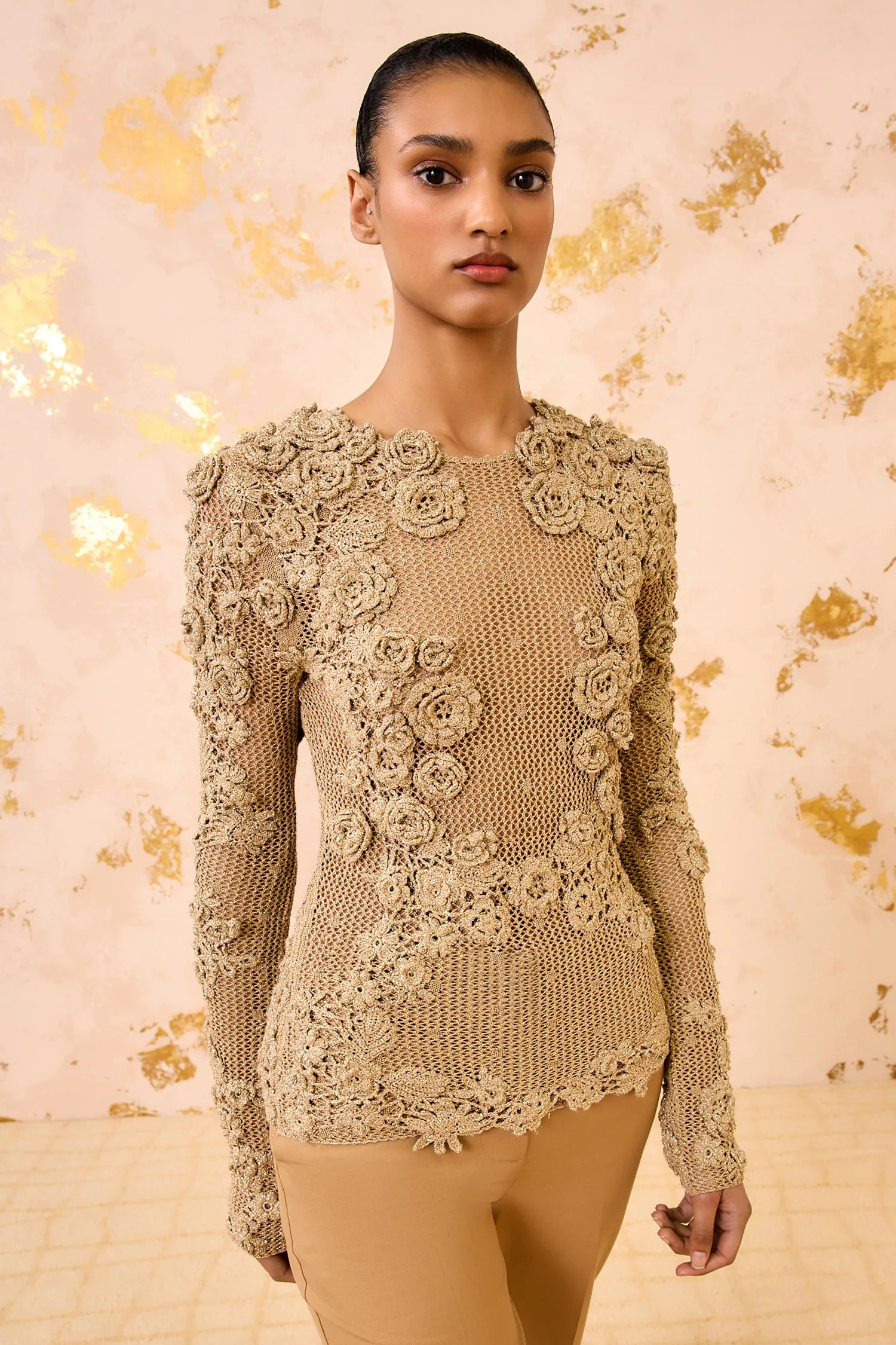 Zoom Proper FadeResistant Dye Viola Crochet Knit Pullover - Lurex Combo