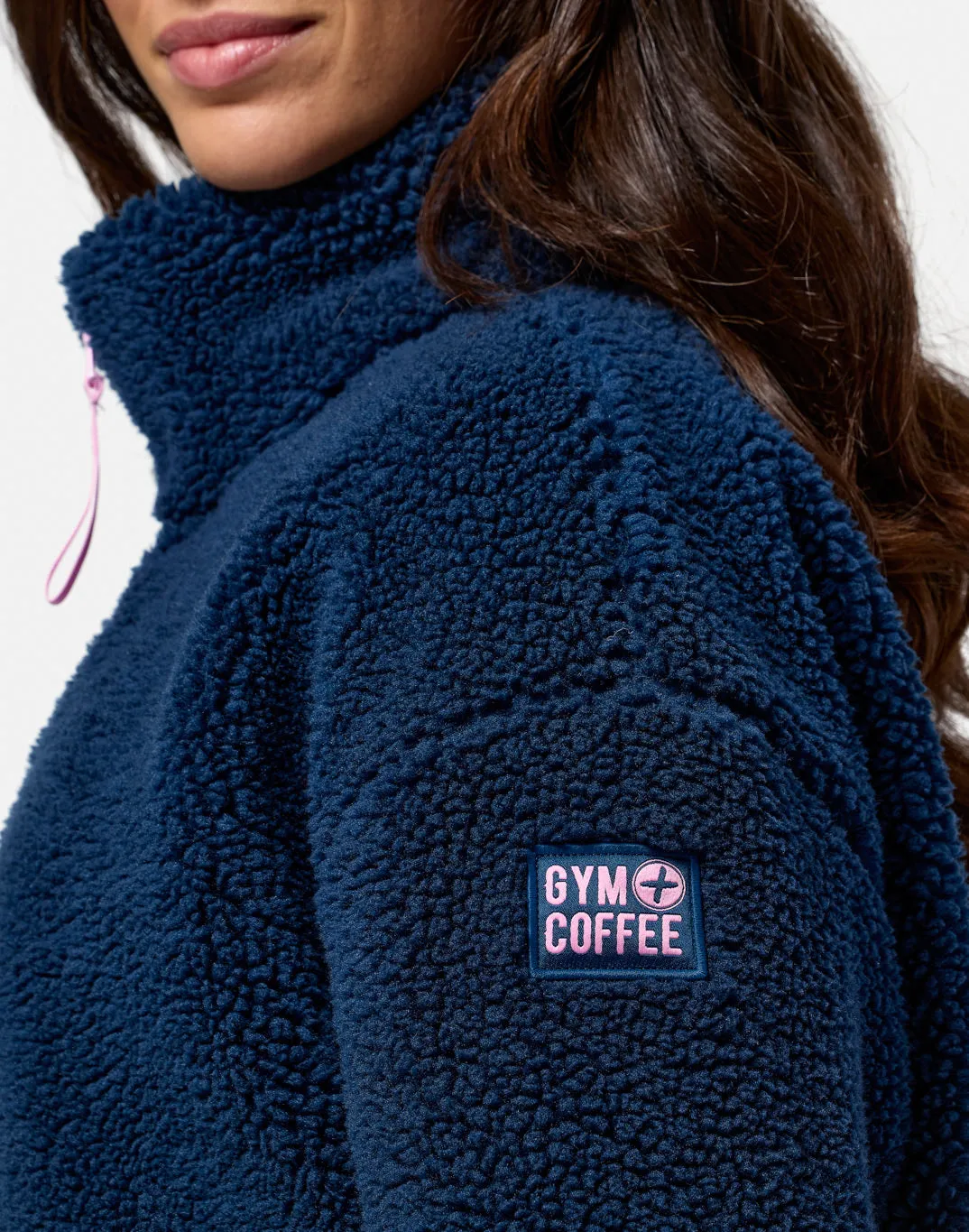 Industry Fleece High Collar Jacket in Petrol Blue Compact Weave Cold Day