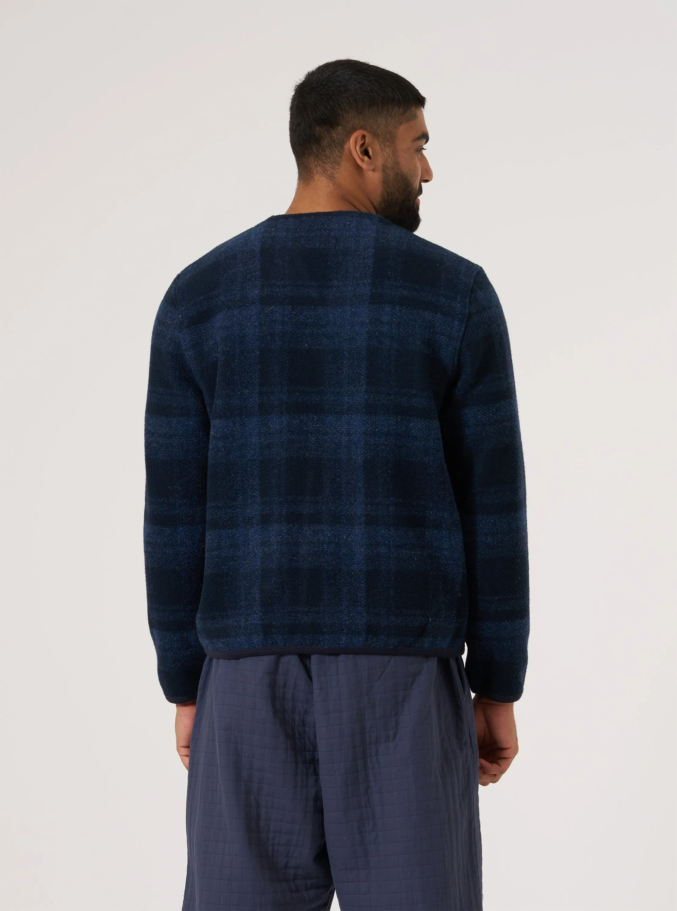 All Season Navy Moh Check Fleece Cardigan