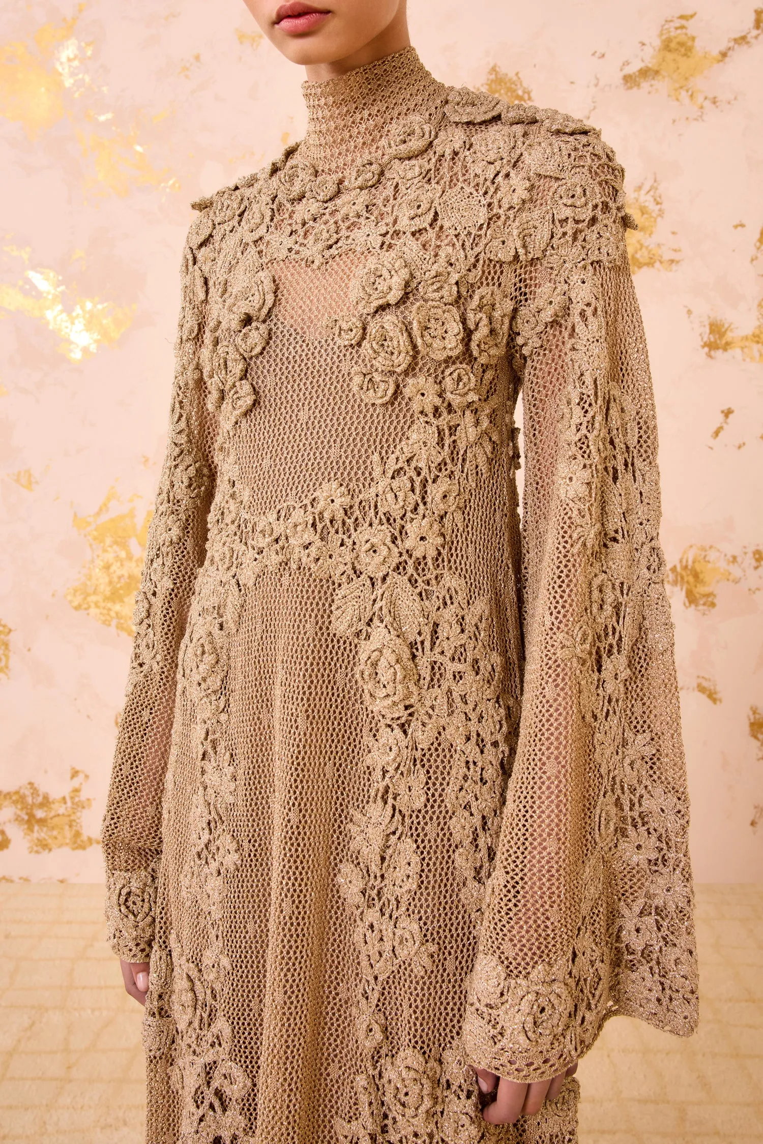 Stretchable Material Easy Layer Leah Crochet Knit Maxi Dress - Lurex Combo