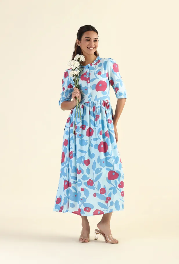 Fragmented Flowers Blue Printed feeding and maternity wear Sage Detail