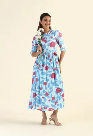 Work Vibe Signature-Style Fragmented Flowers Blue Printed feeding and maternity wear