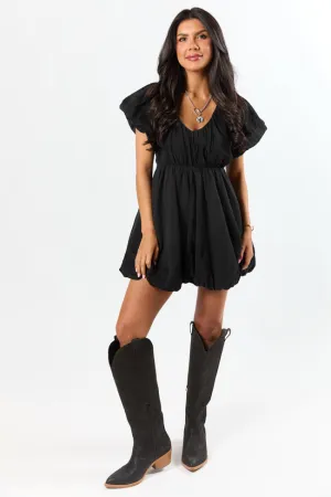 Easy Mood Almost Daylight Black Bubble Hem Mini Dress SALE
