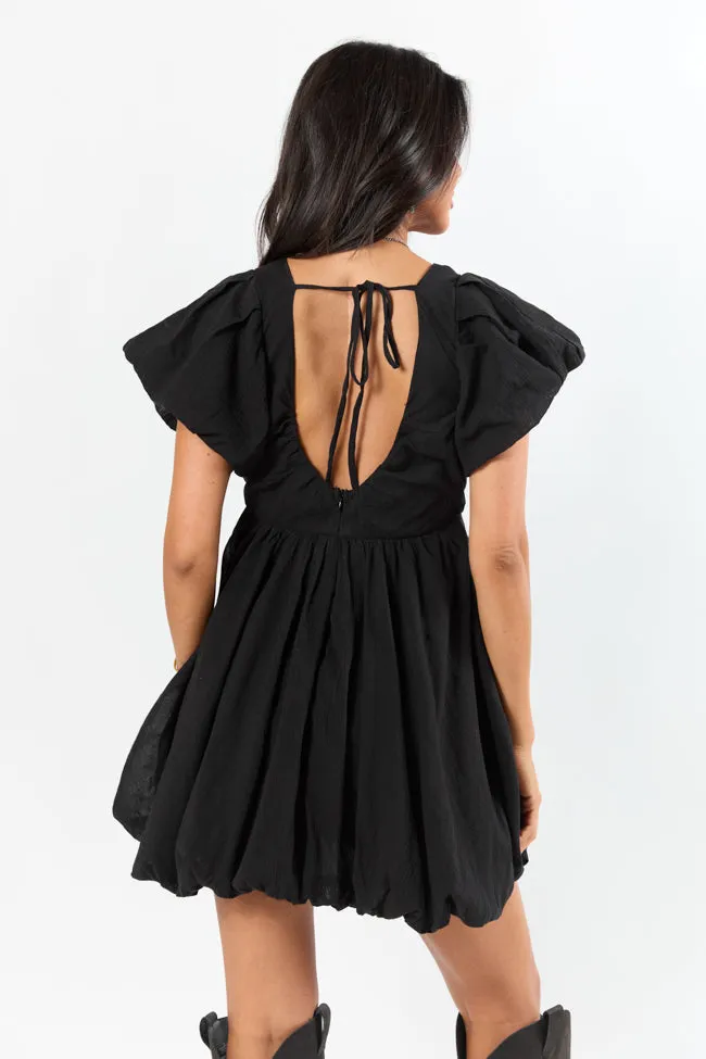 Trendy Silhouette Relaxed Design Almost Daylight Black Bubble Hem Mini Dress SALE