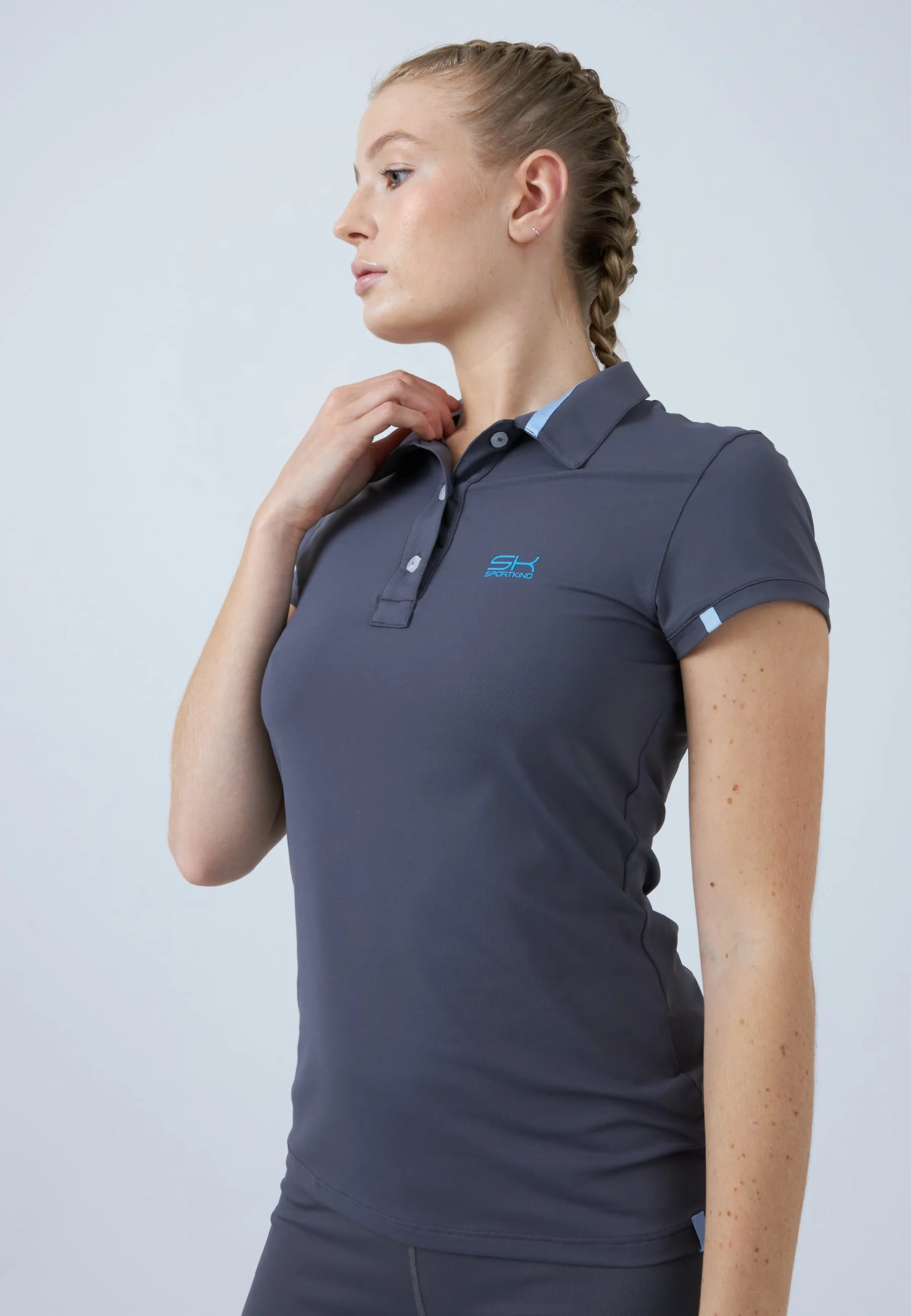 Women & Girls Tennis Polo Shirt, grey Slim Fit Comfort