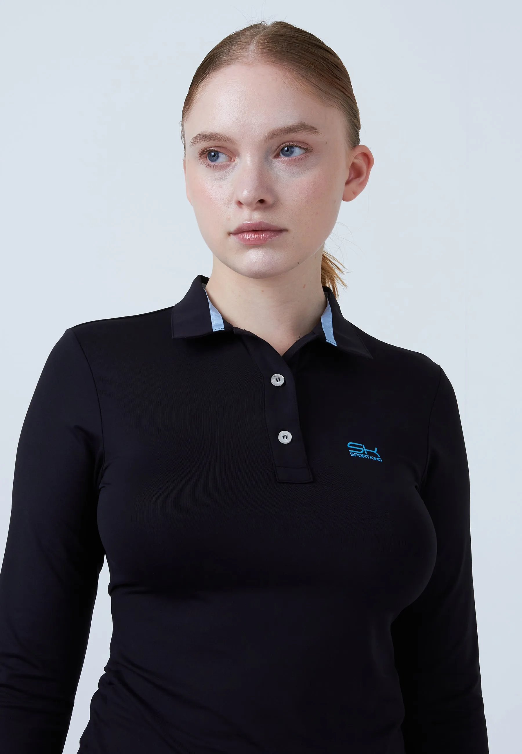 Women Tennis Longsleeve Polo Shirt, black Comfortable fit