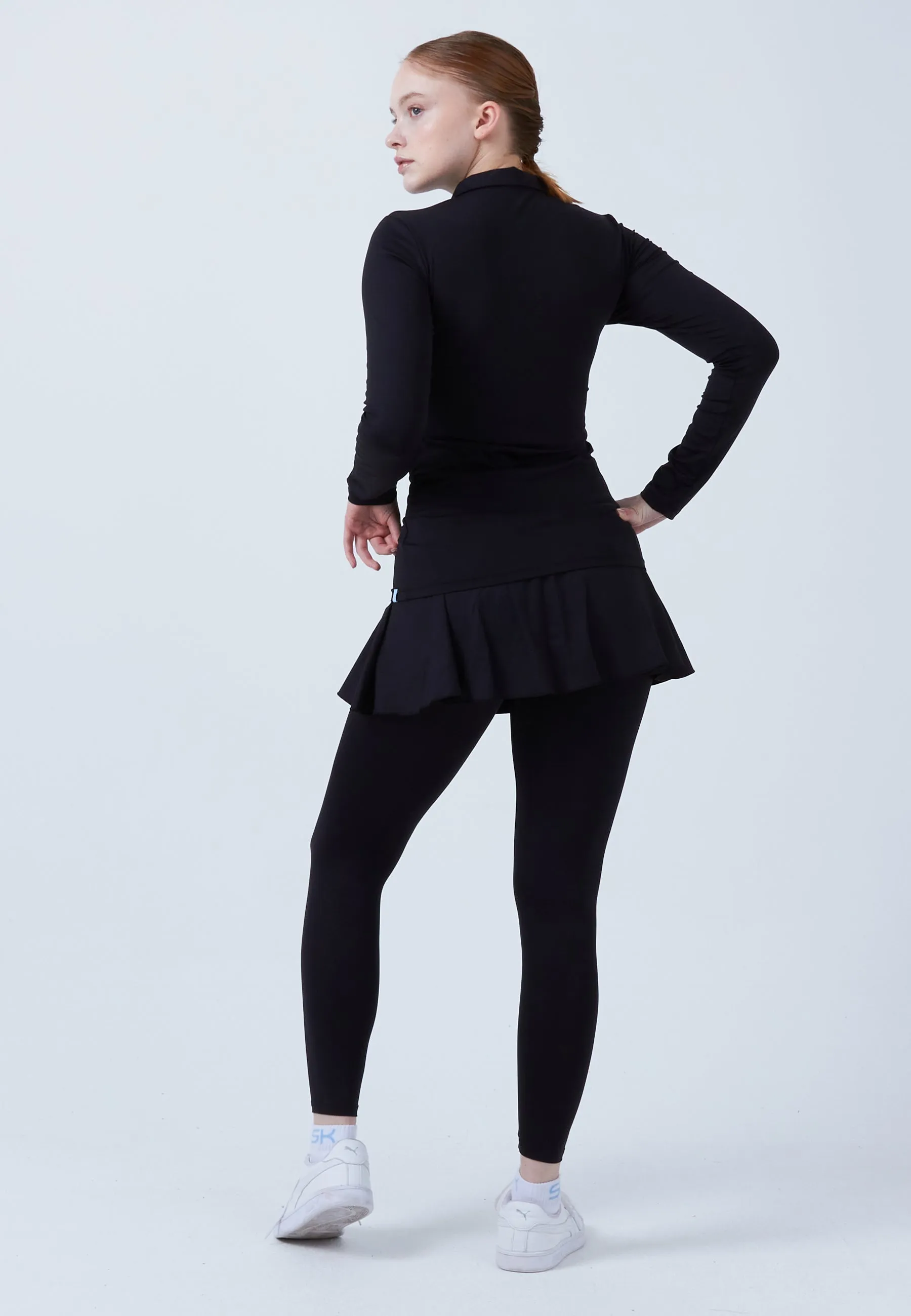 Vintage Style Women Tennis Longsleeve Polo Shirt, black