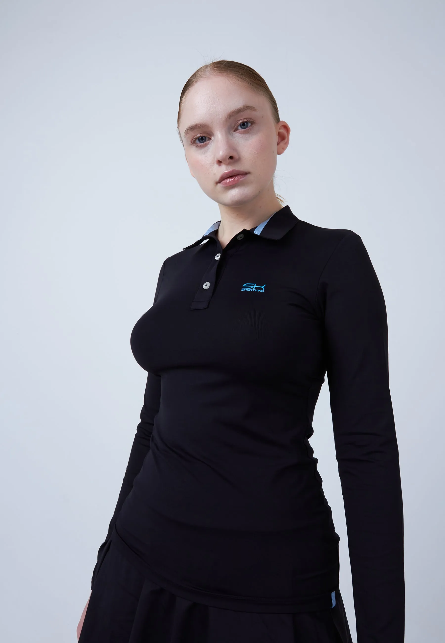 Smart Design Women Tennis Longsleeve Polo Shirt, black