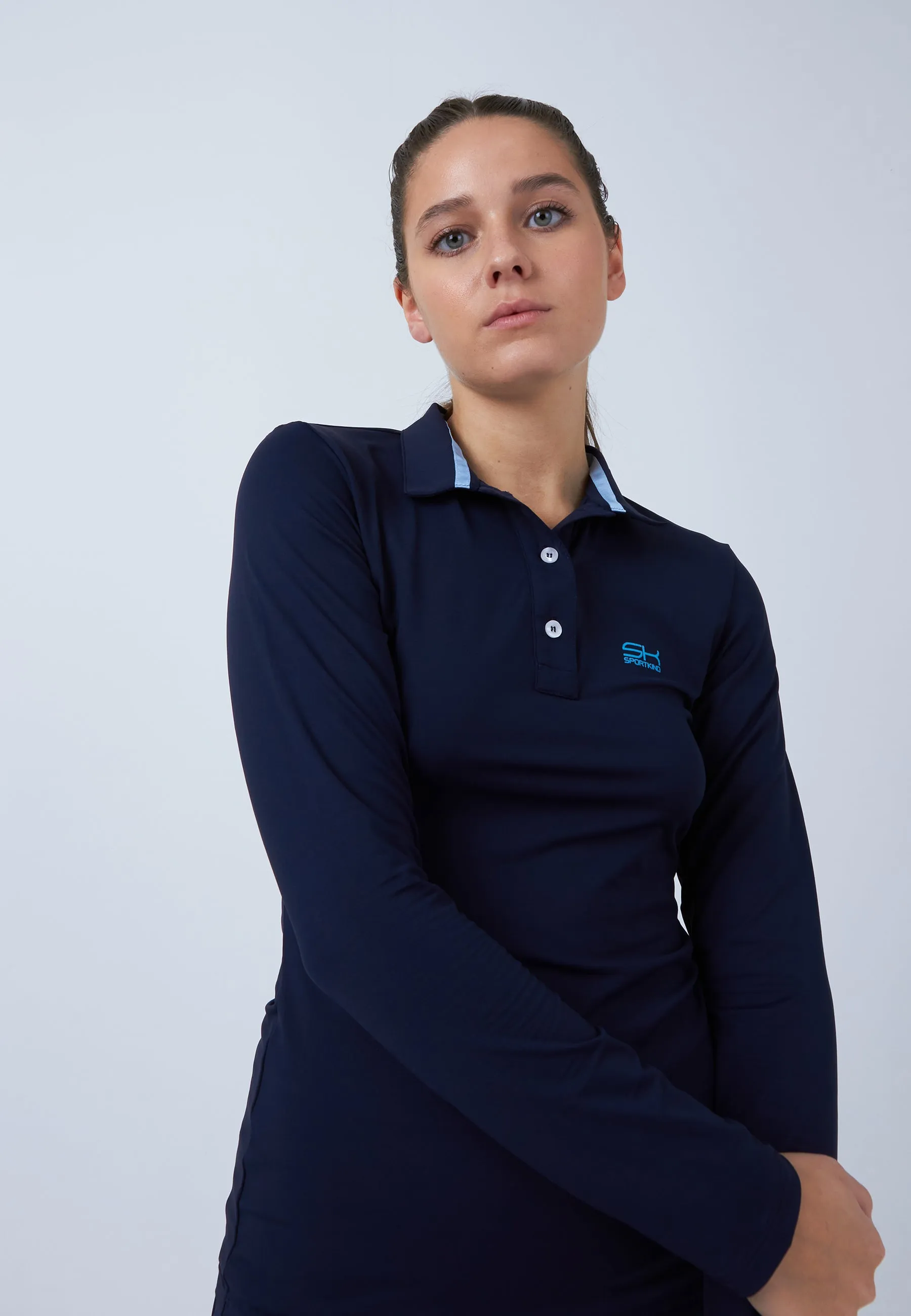 Versatile Layering Piece Modern Layering Women Tennis Longsleeve Polo Shirt, navy blue