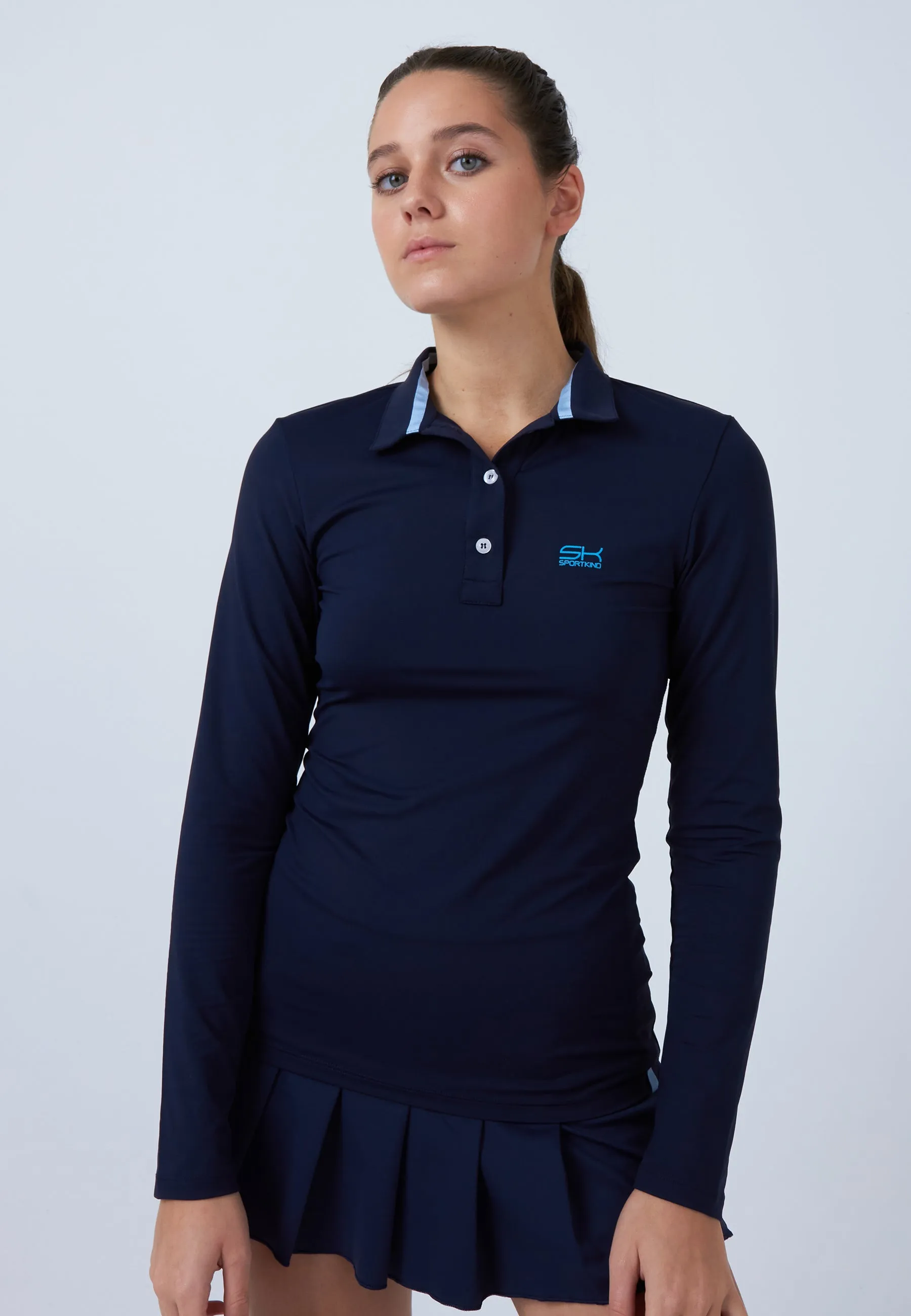Anti Static Treatment Women Tennis Longsleeve Polo Shirt, navy blue