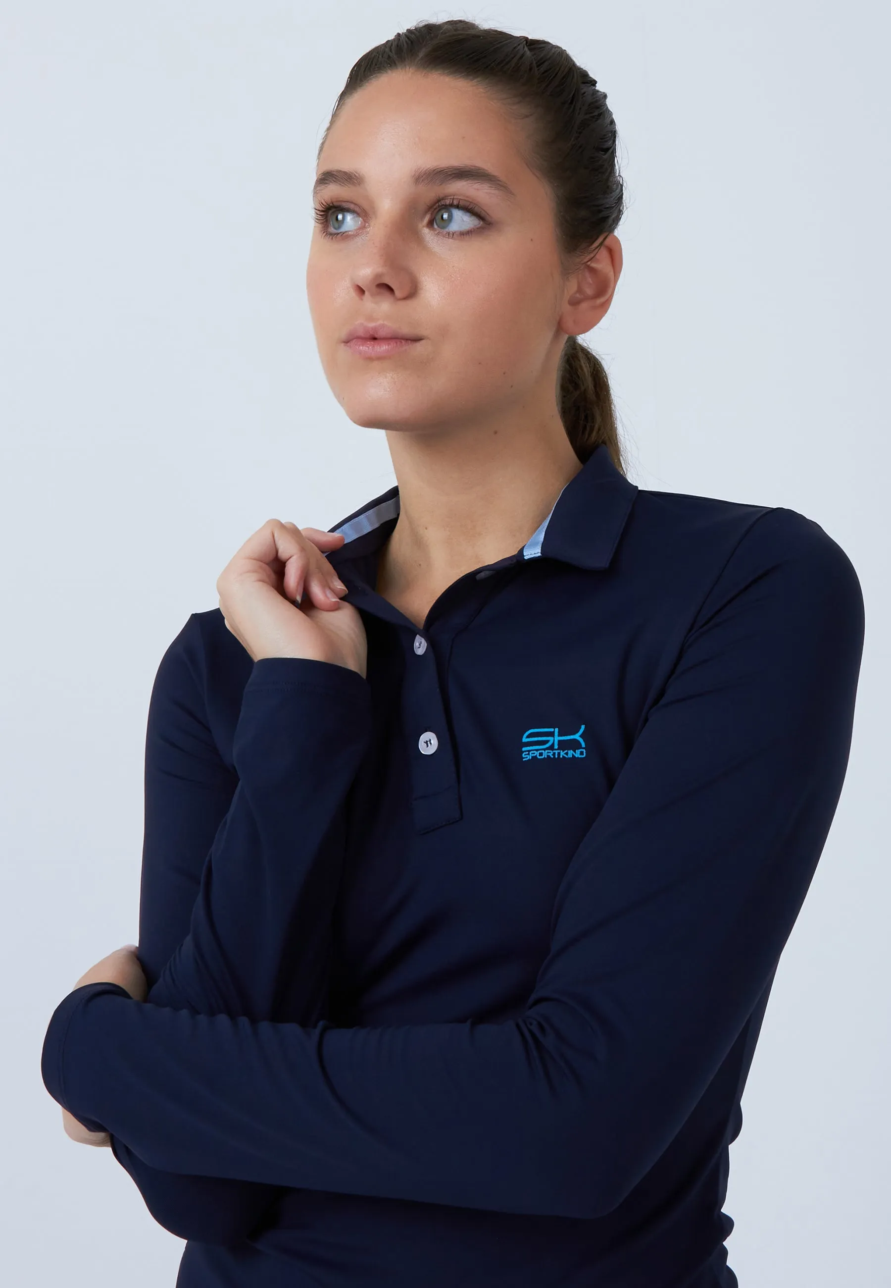Women Tennis Longsleeve Polo Shirt, navy blue in demand