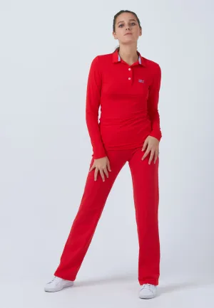 SoftenedNeckline Cool and Comfortable Women Tennis Longsleeve Polo Shirt, red