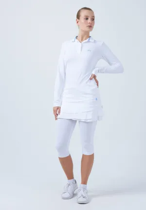 Stylish Day Wear Organic Cotton Blend Women Tennis Longsleeve Polo Shirt, white