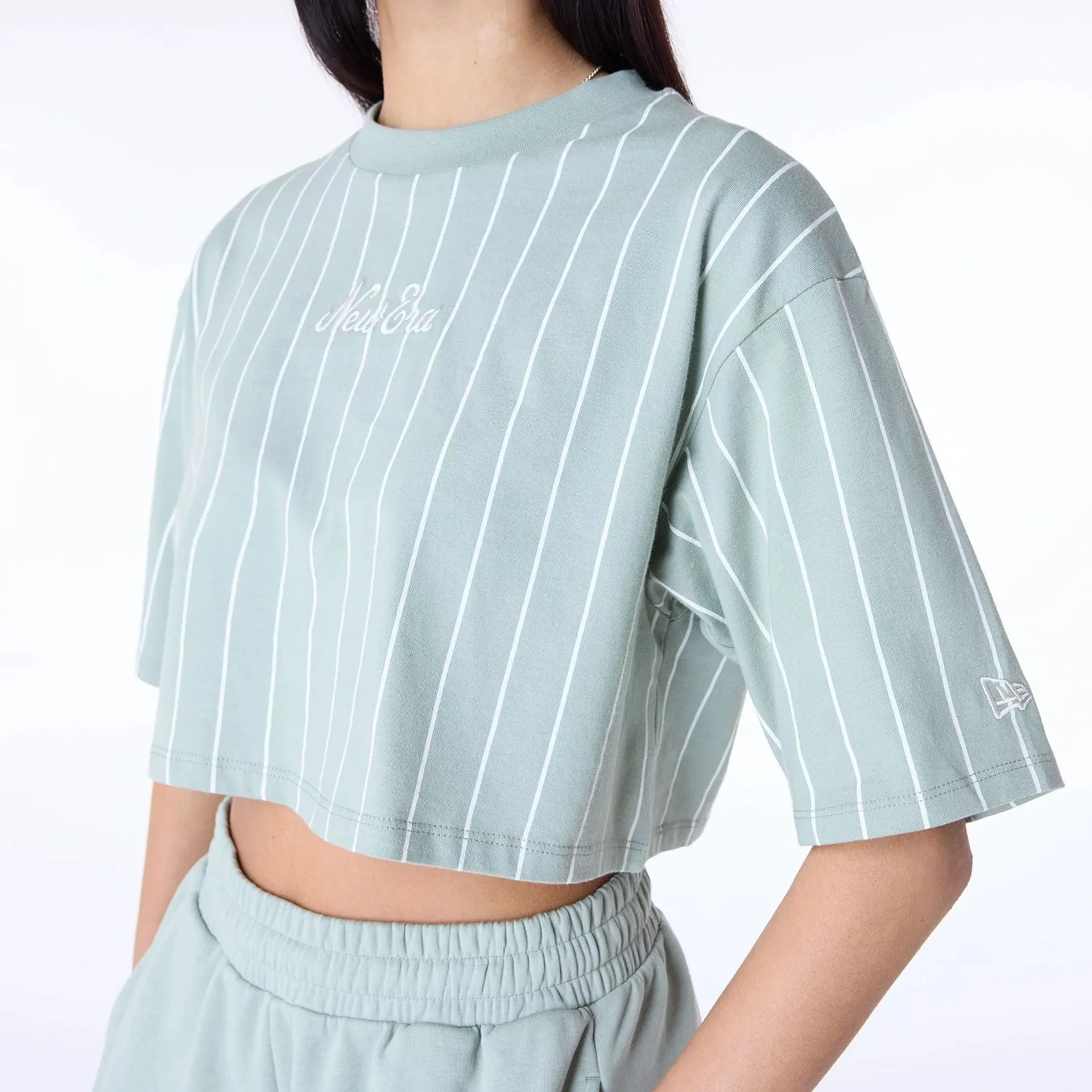 Non Restrictive Fit Side Vent Design Womens New Era Pinstripe Pastel Green T-Shirt