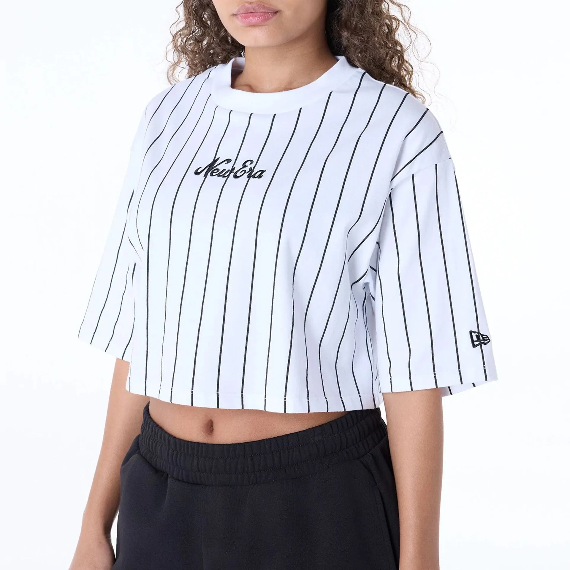 Womens New Era Pinstripe White T-Shirt Quick Comfort Fit