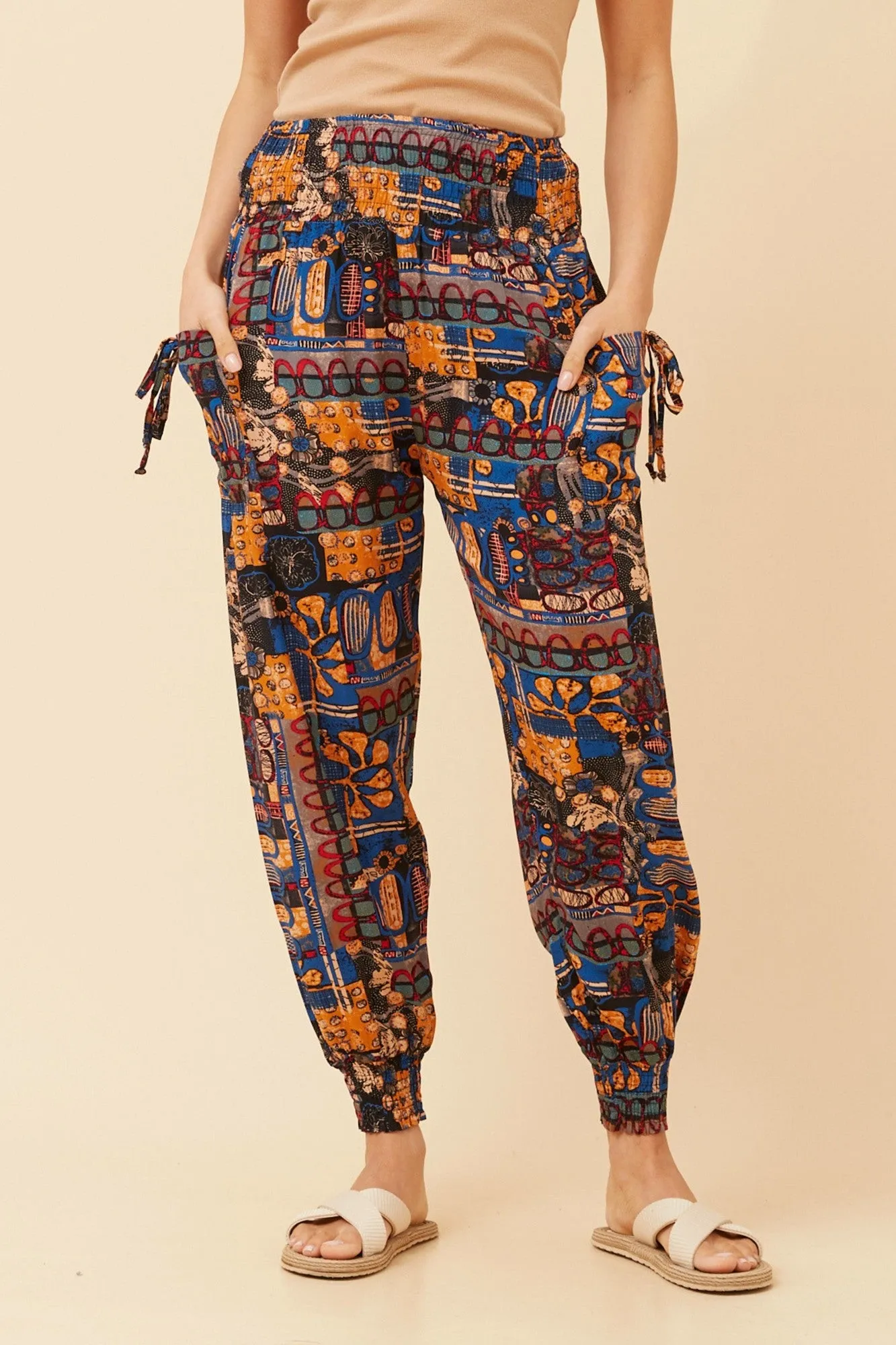 Versatile Waist Easy Motion ABSTRACT PRINT HAREM PANTS