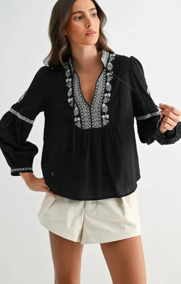 smooth zipper Briar Boho Long Sleeve Blouse