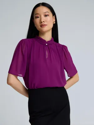 Grace Ease Chiffon Pleated Mock Neck Top
