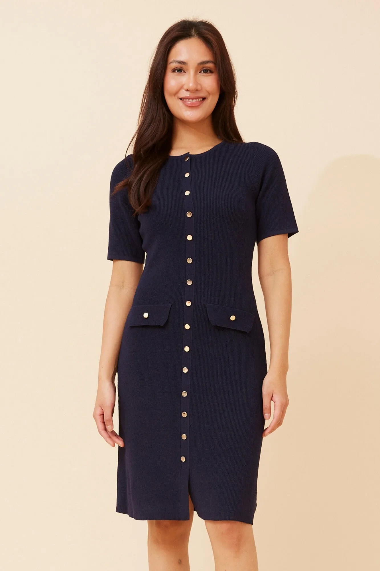 ZAYLA SOLID KNIT DRESS Comfortable Waistband