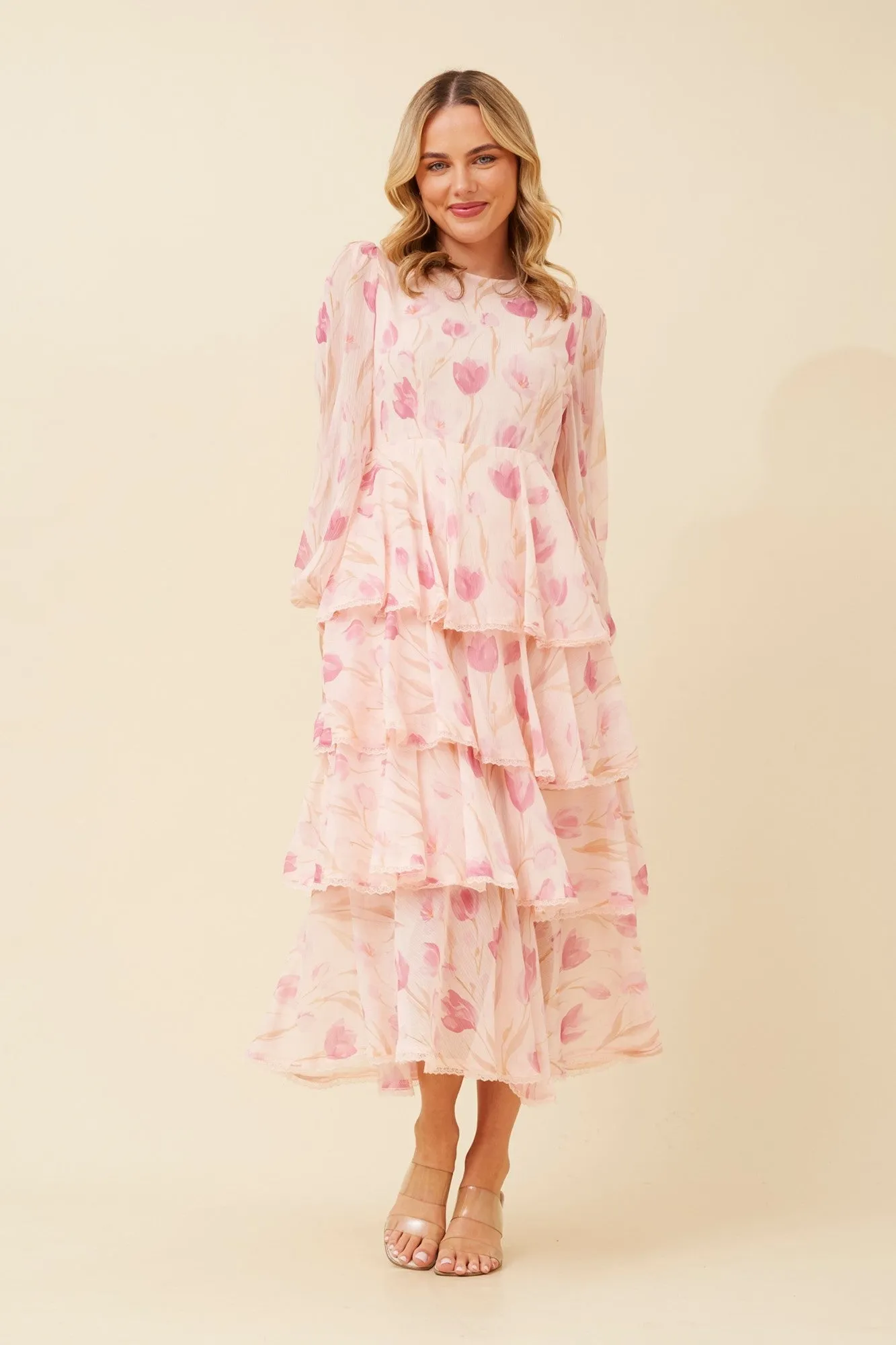 ZEMIRA FLORAL RUFFLE DRESS Layered Movement